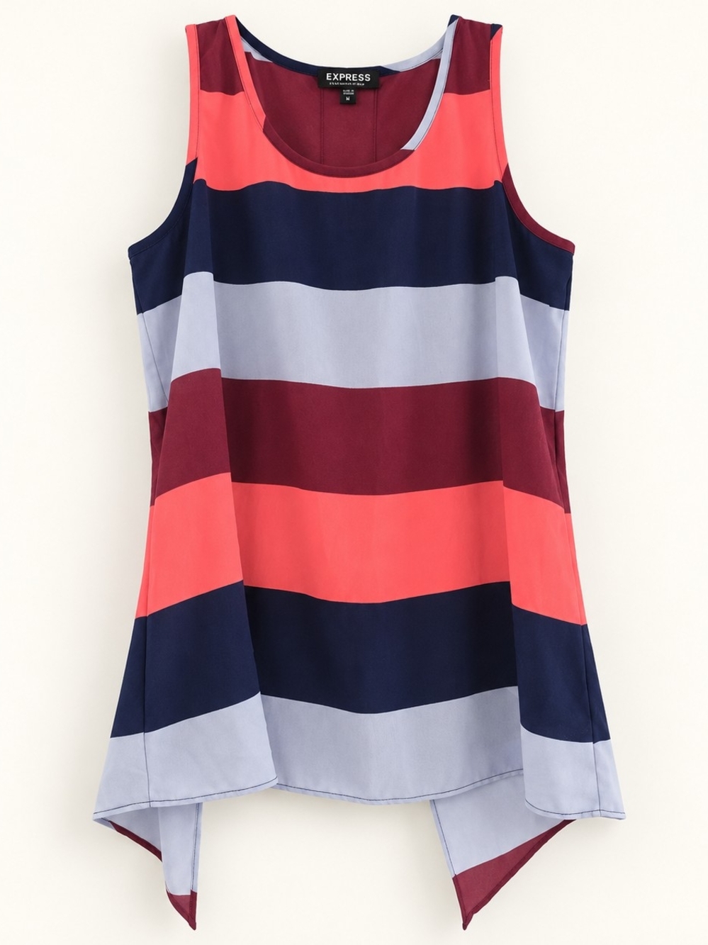 Express Coral, Navy & Light Gray Striped Handkerchief Tank